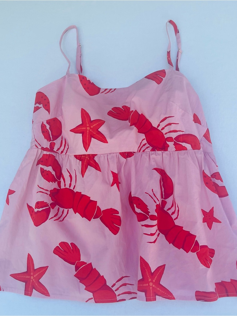 J.Crew Red Crab Lobster Starfish Design Tie-Back Strappy Summer Pink Top Size 14 - Picture 11 of 15